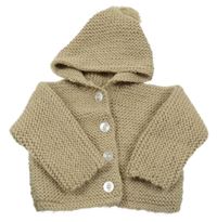 Béžový pletený propínací svetr s kapucí 