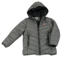 Tmavošedá šusťáková zateplená bunda s logem a kapucí Lee Cooper