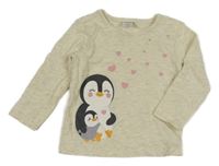 Světlebéžové melírované triko s tučňákem Dopodopo