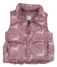 Ružová šušťáková zateplená vesta s jednorožcami sfera