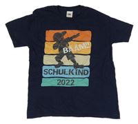 Tmavomodré tričko s potlačou Fruit of the Loom