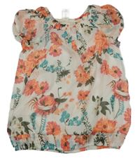 Bielo-oranžová kvetovaná šifónová tunika C&A