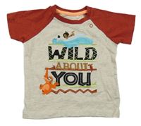 Sivo-vínové tričko s nápisom a Mauglím Disney