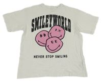 Biele tričko s nápisom a ružovým smajlíky H&M