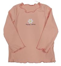 Lososové žebrované triko s květem 