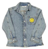 Svetlomodrá melírovaná rifľová bunda so smajlíkmi H&M