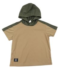 Béžovo-khaki tričko s kapucňou shein