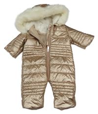Zlatá šusťáková zimní kombinéza s kapucí s kožešinou River Island