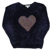 Tmavomodrý žinylkový sveter so srdcem Primark