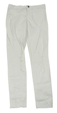 Biele plátenné skinny nohavice s vyšúchaním Denim Co.