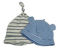 2set - 2x čepička - modro-bílá pruhovaná
