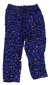 Tmavomodro-černo-růžové volné lehké kalhoty s leopardím vzorem Next