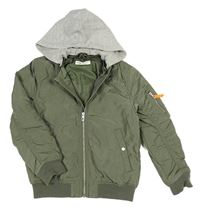Khaki šusťákový podzimní bomber s teplákovou kapucí H&M
