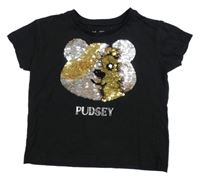 Černé tričko s Pudsleym z flitrů George