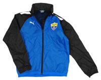 Tmavomodro-čierna šušťáková jarná bunda s potlačou a kapucňou Puma