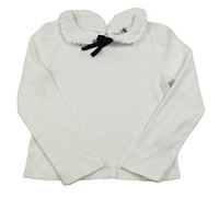 Bílé žebrované triko s límcem a mašlí Primark