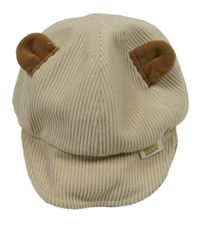 Béžová žebrovaná kšiltovka s oušky 
