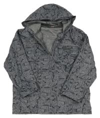 Sivo-čierna vzorovaná šušťáková jarná bunda s kapucňou Tu