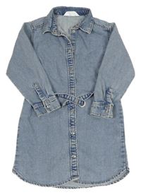 Světlemodré riflové košilové šaty s páskem H&M
