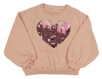 Růžová mikina se srdcem z flitrů Next