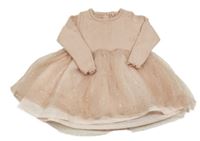 Ružové rebrované úpletové šaty s tylovou sukní George