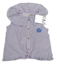 Nové - Lila žebrovaný top s květem a volánkem Zara