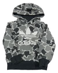 Šedo-černá army mikina s logem a kapucí Adidas