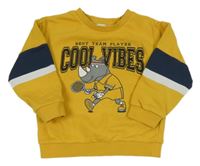 Hořčicovo-bielo-tmavomodrá mikina s nosorožcem C&A