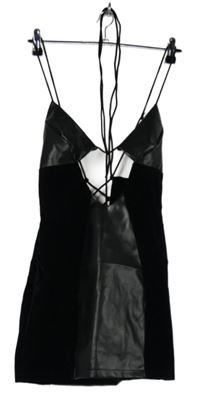 Dámske čierne koženkovo-zamatové mini šaty Murci