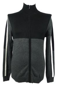 Pánský šedo-černý propínací svetr s pruhy River Island 