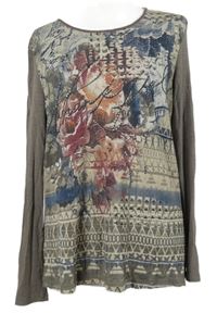 Dámske hnedé tričko s potlačou a kamienkami Barbara Lebek