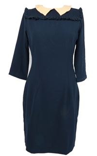 Dámske tmavomodré púzdrové šaty s oranžovým golierikom Mint Berry