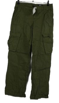 Nové - Dámské khaki plátěné kalhoty s kapsami H&M