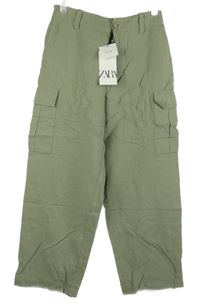 Nové - Dámské světlekhaki volné kalhoty s kapsami Zara 