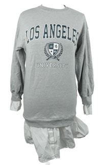 Dámska sivá mikinová tunika s bílou halenkovou vsadkou a nápismi Tally Weijl