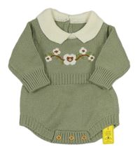 Khaki pletené body s kvietkami zn. Shein