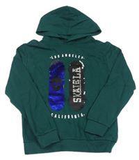 Tmavozelená mikina so skateboardy z flitrů a kapucňou zn. H&M