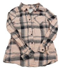 Růžoco-čierno-biela kockovaná blúzka