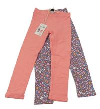 Nové - 2x legíny růžové+ tmavomodré květinové Pocopiano