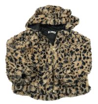 Béžová kožušinová podšitá bunda s fľakmi a kapucňou H&M