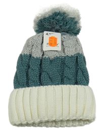 Nové - Šedo-petrolejovo-bílá pletená čepice s bambulí