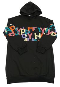 Čierne teplákové šaty s písmeny a kapucňou Shein