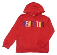 Červená mikina s nápismi a kapucňou Benetton