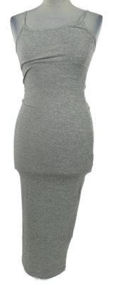 Nové - Dámske sivé úpletové šaty so špagetovými ramínky Shein