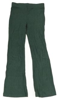 Khaki pletené rebrované flare nohavice H&M