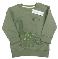 Nové - Khaki mikina s dinosaurom George