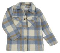 Světlemodro-bielo-oranžová kockovaná košeľová flaušová podšitá bunda Matalan