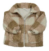 Hnedo-ružovo-smotanová kockovaná košeľová podšitá bunda H&M