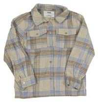 Béžovo-světlemodrá kostkovaná košilová bunda Yigga