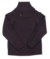 Tmavomodro/vínový melírovaný vzorovaný pletený svetr St. Bernard